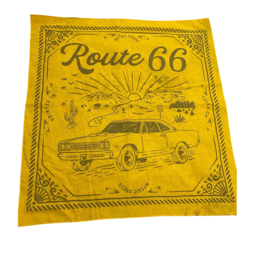 Mythic Press gold yellow Route 66 bandana scarf western  Plymouth road‎ runner